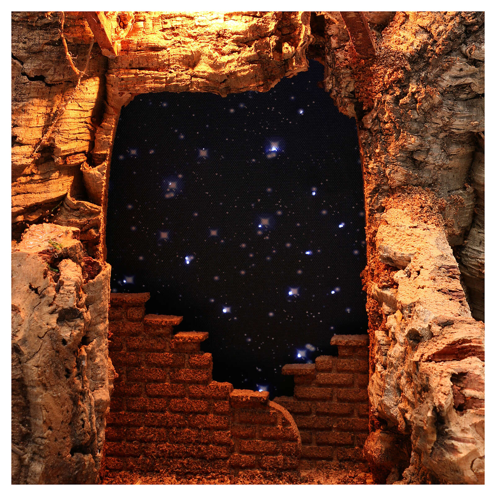 Rustic Nativity stable with nighttime background, for 10 cm online