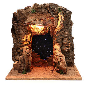 Rustic Nativity stable with nighttime background, for 10 cm Neapolitan nativity