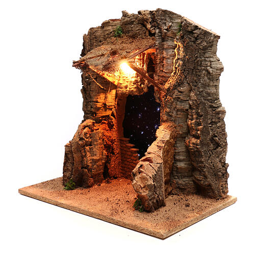 Rustic Nativity stable with nighttime background, for 10 cm Neapolitan nativity 3