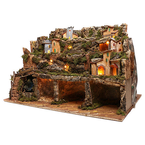 Village crèche lumières chute d'eau avec pompe 50x80x80 cm pour crèche de 6-8 cm 2