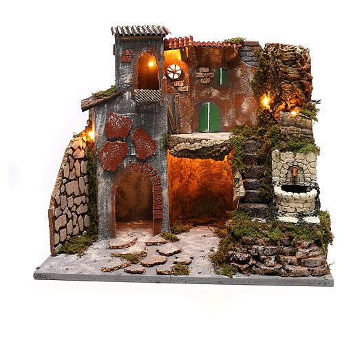 Nativity set village with lights working fountain 30x45x40 cm, for 8 cm nativity 1