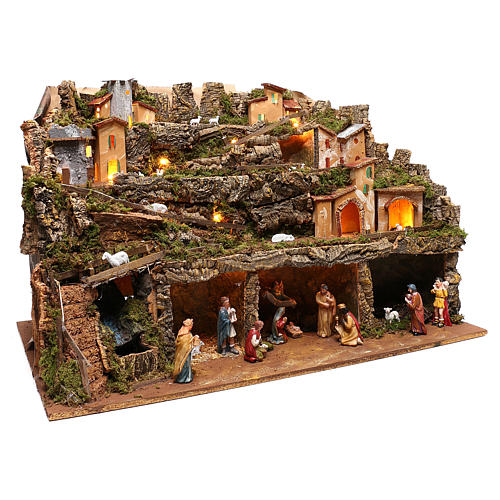 Borgo presepe luci cascata con pompa statuine 10 cm 50x80x80 cm 4