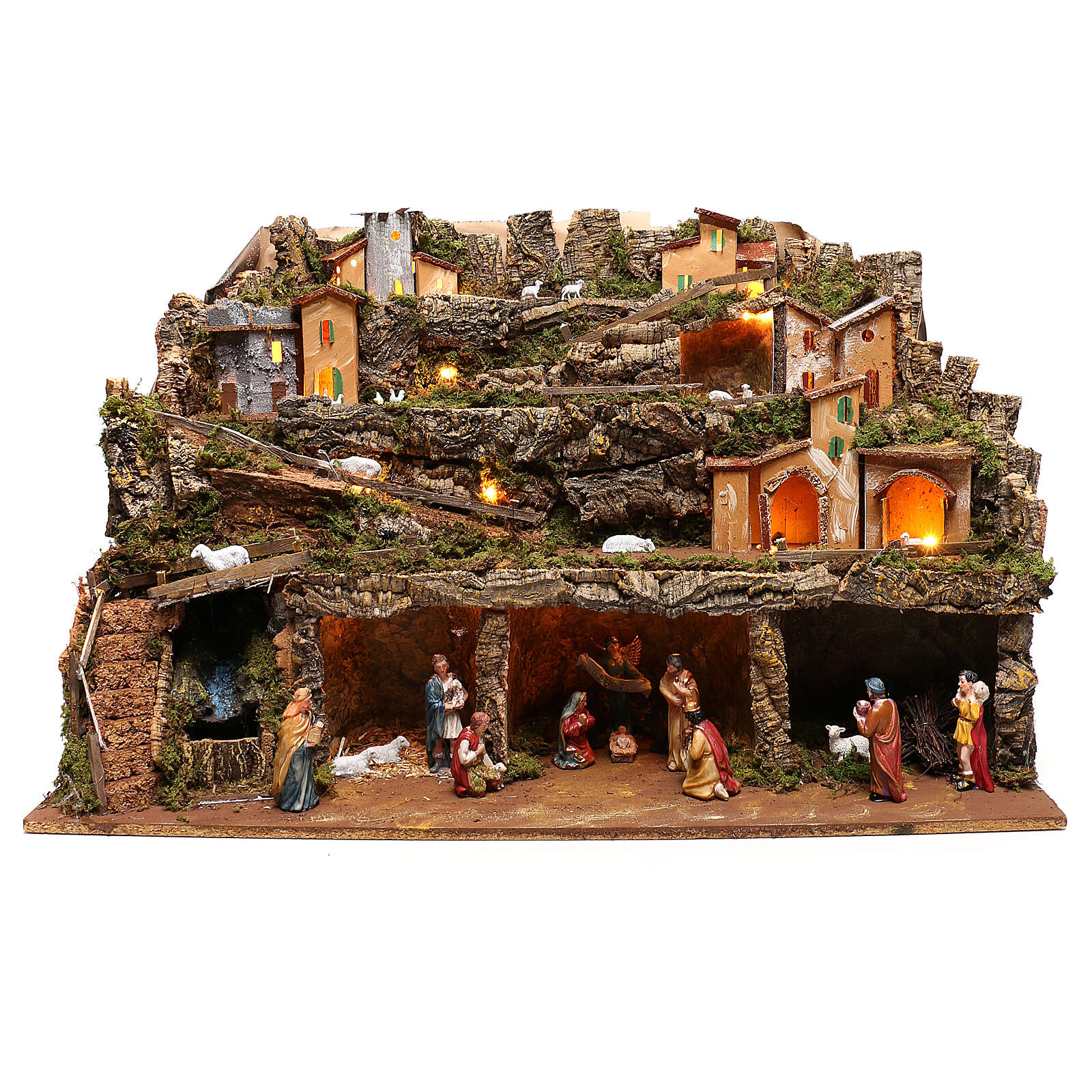 Lighted nativity village with functioning waterfall 10 cm online