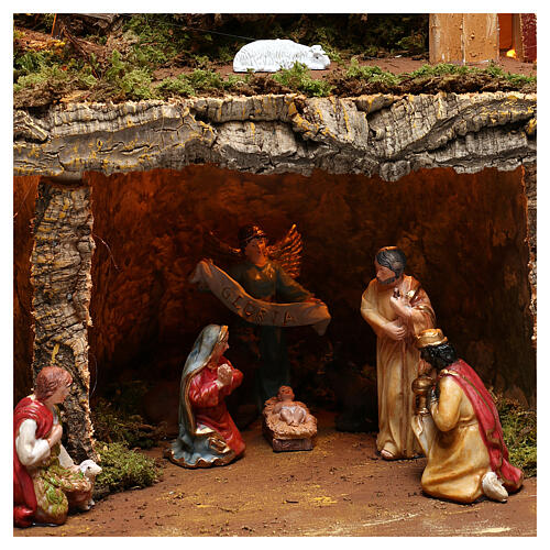 Lighted nativity village with functioning waterfall 10 cm statues 50x80x80 cm 2