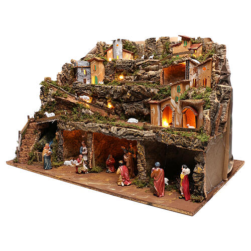 Lighted nativity village with functioning waterfall 10 cm statues 50x80x80 cm 3