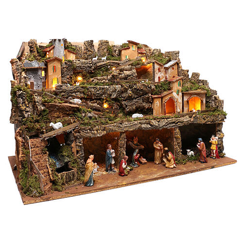 Lighted nativity village with functioning waterfall 10 cm statues 50x80x80 cm 4