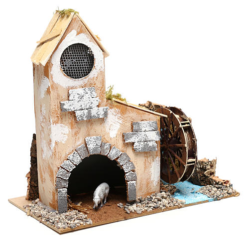 Cottage for Nativity scene with fake water mill for Nativity scene 8-10 cm 3