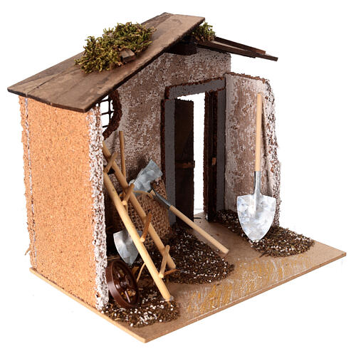 Hütte mit Werkzeugen für Krippe, 8-10 cm 2