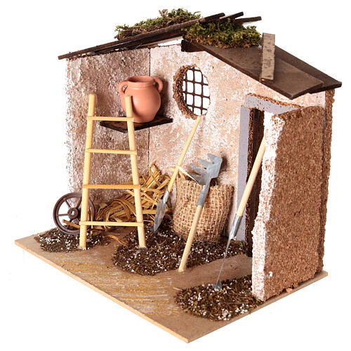 Hütte mit Werkzeugen für Krippe, 8-10 cm 3