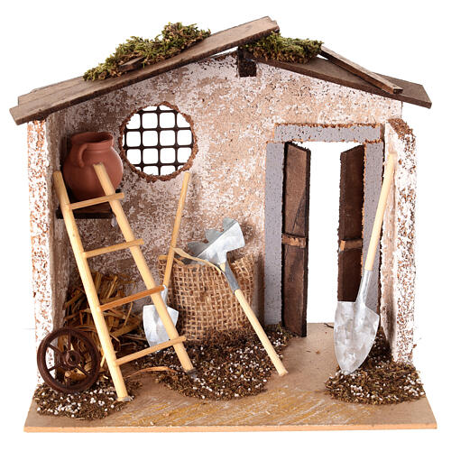 Capanna con attrezzi per presepe 8-10 cm 1