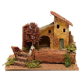 Granja con arbolito otoñal para belén de 6 cm
