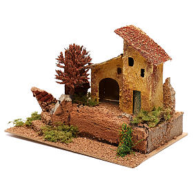 Granja con arbolito otoñal para belén de 6 cm