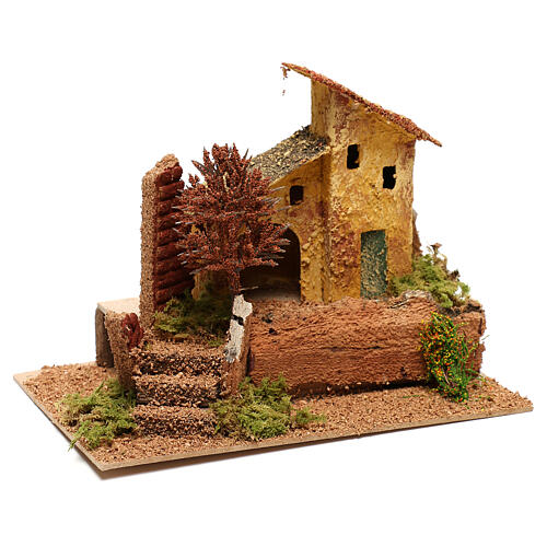 House with tree, for 6 cm nativity 3