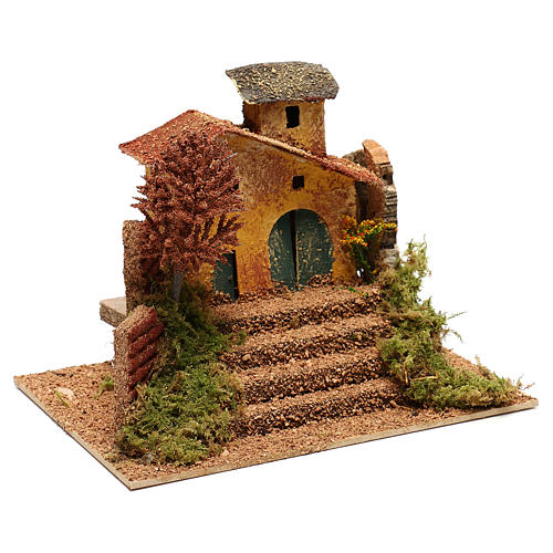 Casolare con albero e scalinata per presepe di 6 cm 3