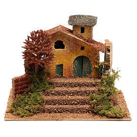 Mini house with fall tree steps, for 6 cm nativity