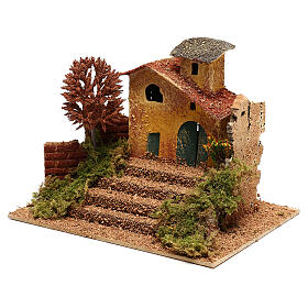 Mini house with fall tree steps, for 6 cm nativity