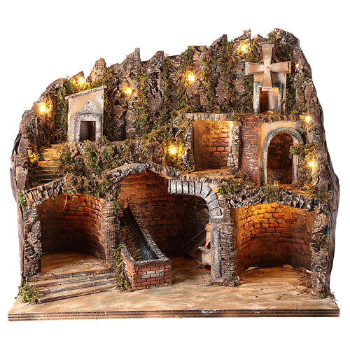Nativity scene setting with water stream and moving mill for 8-10 cm Neapolitan Nativity scene 65x65x55 cm 1