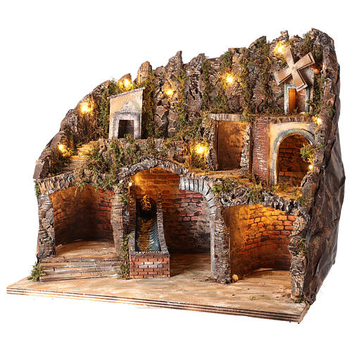 Nativity scene setting with water stream and moving mill for 8-10 cm Neapolitan Nativity scene 65x65x55 cm 3