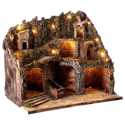 Nativity scene setting with water stream and moving mill for 8-10 cm Neapolitan Nativity scene 65x65x55 cm 4