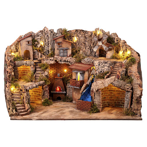 Ambientazione presepe napoletano 8-10 cm fontana mulino movimento 65x65x55 1