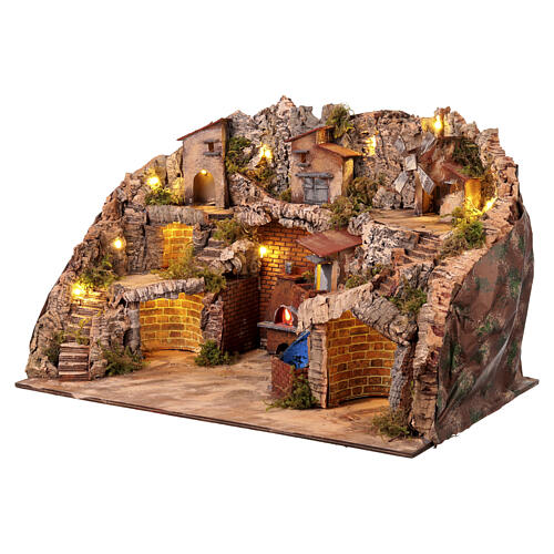 Ambientazione presepe napoletano 8-10 cm fontana mulino movimento 65x65x55 3