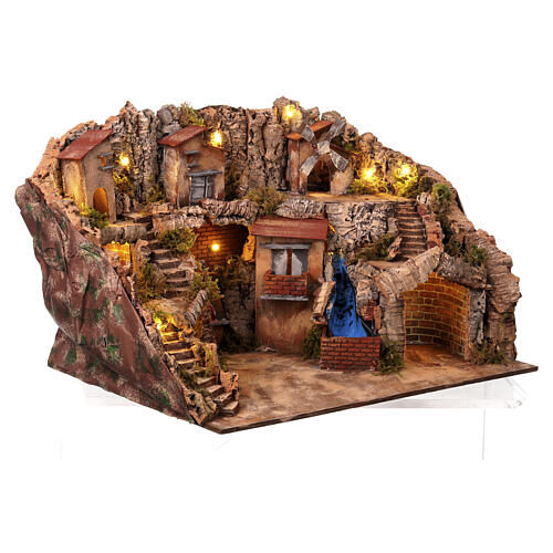 Ambientação presépio napolitano com fonte e moinho em movimento para figuras altura média 8-10 cm, 65x65x55 cm 5