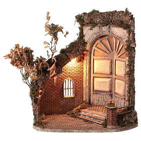 Cabane avec porte et lumière 55x50x35 cm crèche napolitaine 24 cm