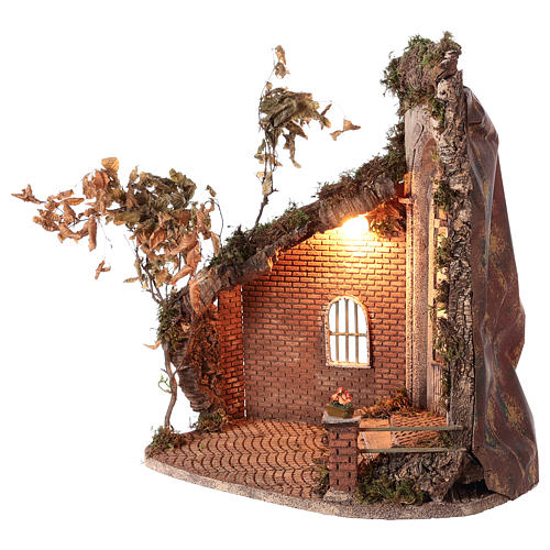 Cabane avec porte et lumière 55x50x35 cm crèche napolitaine 24 cm 3