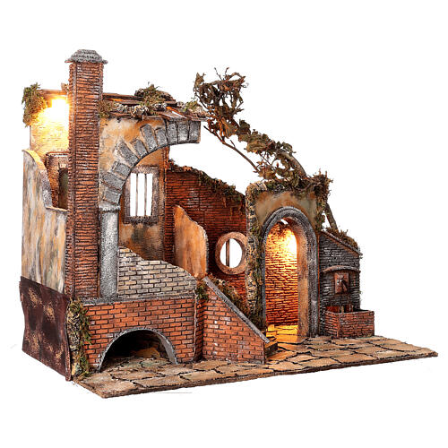 Ancient temple with light and fountain for 18-24 cm Neapolitan Nativity scene 55x65x40 cm 4