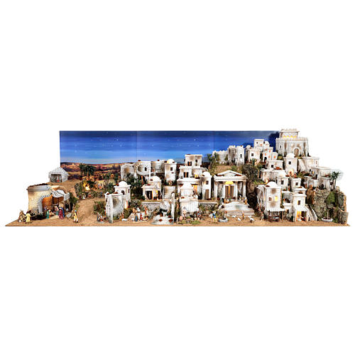 Complete Nativity scene with historical Palestinian setting 100x320x120 cm Moranduzzo statues 1