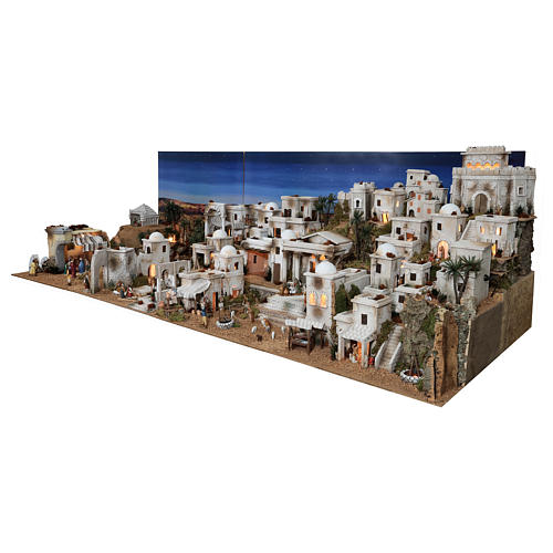 Presépio completo com cenário palestino histórico e figuras Moranduzzo, medidas: 100x320x120 cm 5