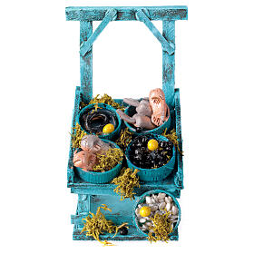 Fish stall with bowls for Neapolitan Nativity Scene with standing figurines of 6-8 cm