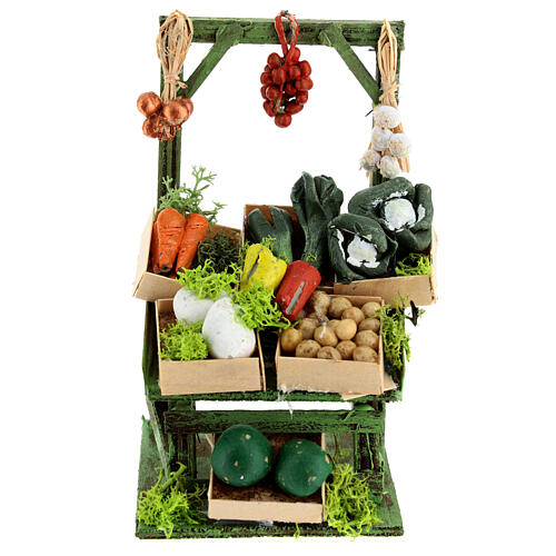 Banca inclinada de verduras e legumes em caixas, miniatura para presépio napolitano com figuras altura média 6-8 cm 1