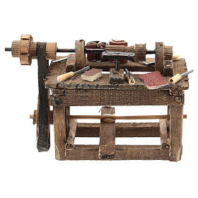 Carpentry bench with turning lathe for Neapolitan Nativity Scene with standing figurines of 6-8 cm