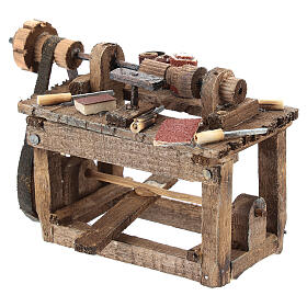 Carpentry bench with turning lathe for Neapolitan Nativity Scene with standing figurines of 6-8 cm
