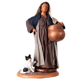 Pregnant shepherdess with pot and kitten for Neapolitan Nativity scene 12 cm