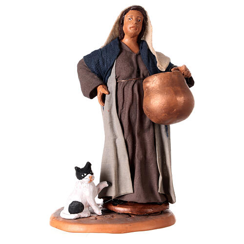 Pregnant shepherdess with pot and kitten for Neapolitan Nativity scene 12 cm 1