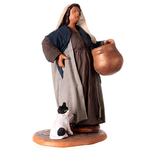Pregnant shepherdess with pot and kitten for Neapolitan Nativity scene 12 cm 4