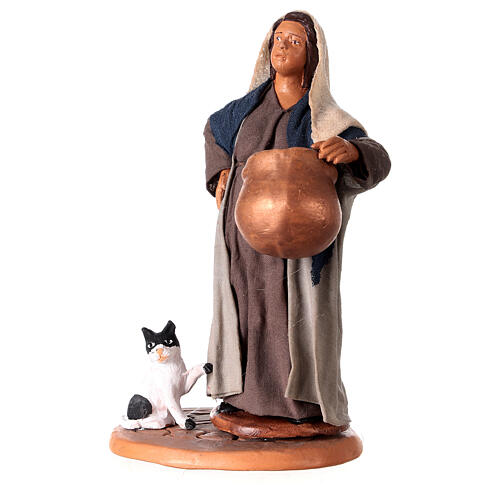 Pastora embarazada con olla y gato belén de Nápoles 12 cm de altura media 3