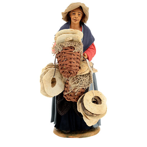 Vendedora de freselle pão napolitano presépio de Nápoles com figuras 30 cm altura média 1