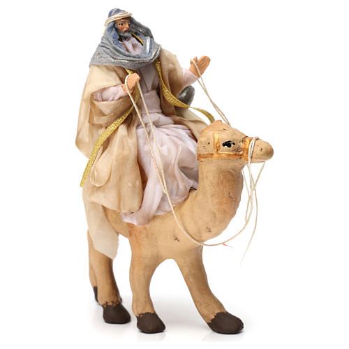 White Magi King sitting on a camel for Naples nativity 6 cm 2