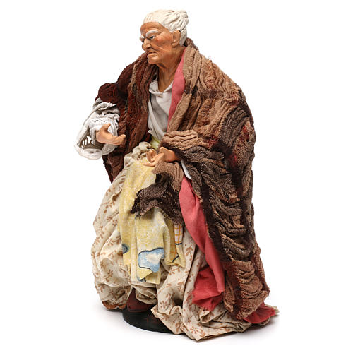 Mulher idosa sentada para presépio napolitano estilo XVIII s. com figuras altura média 35 cm 3