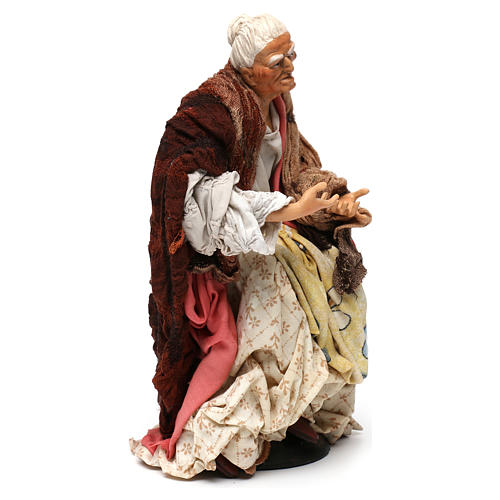 Mulher idosa sentada para presépio napolitano estilo XVIII s. com figuras altura média 35 cm 4