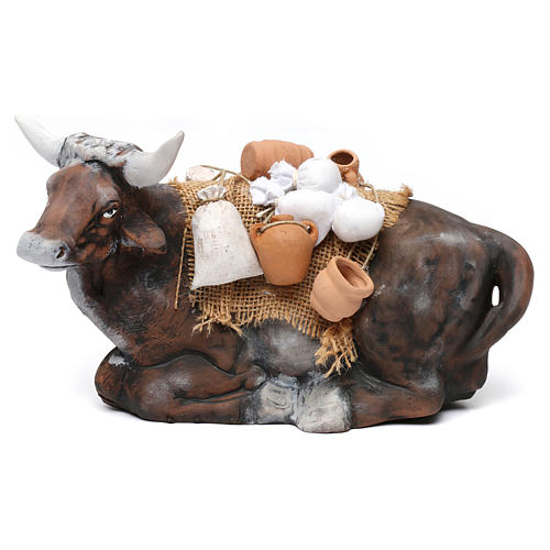 Loaded ox for Neapolitan nativity scene 35 cm 1