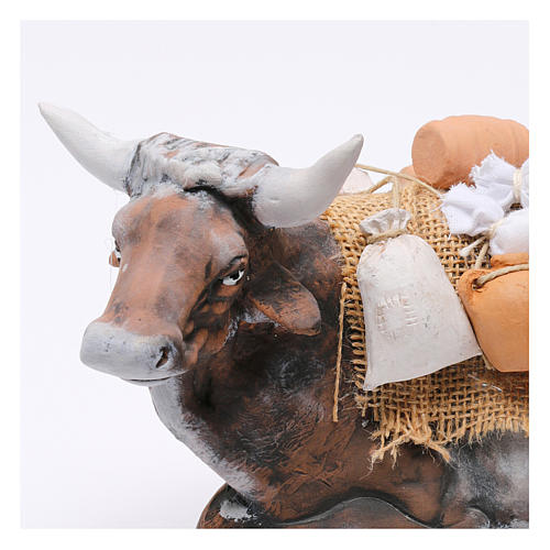 Loaded ox for Neapolitan nativity scene 35 cm 2