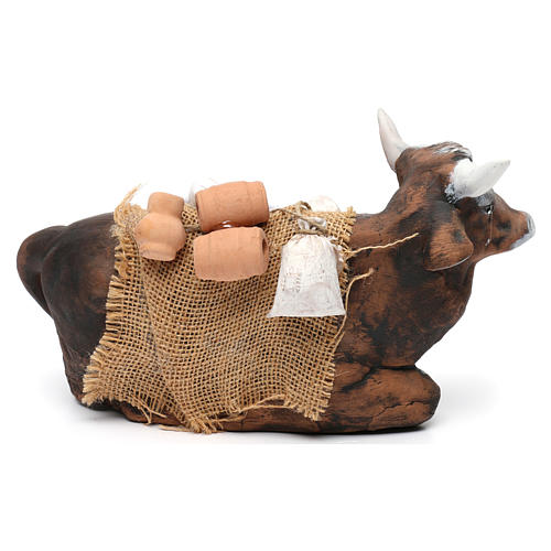 Loaded ox for Neapolitan nativity scene 35 cm 3