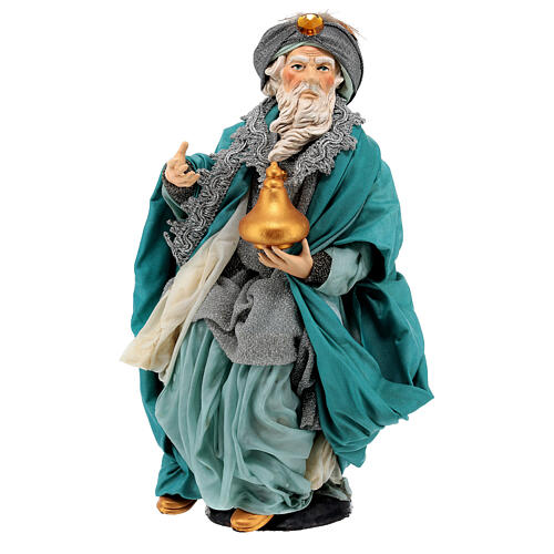 Rei Mago de joelhos em terracota para presépio Nápoles figuras altura média 35 cm 1