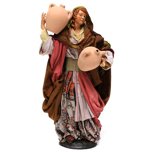 Donna con anfore in terracotta per presepe Napoli stile '700 di 35 cm 1