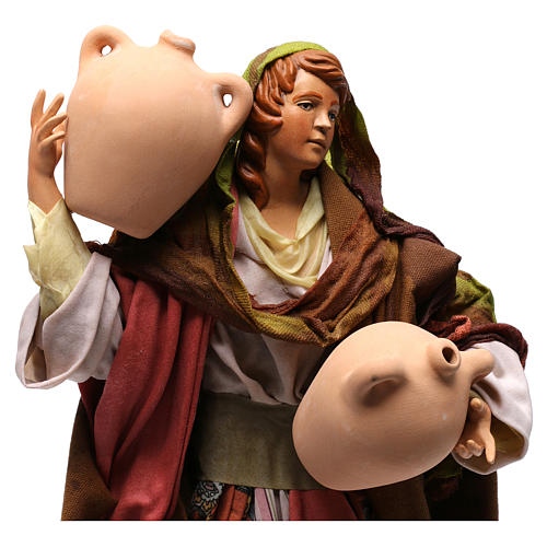 Donna con anfore in terracotta per presepe Napoli stile '700 di 35 cm 2