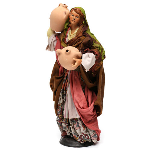 Mulher com jarras em terracota para presépio Nápoles figuras altura média 35 cm 3